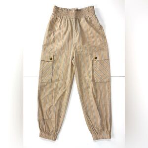 Twin-set Pull-on Utility Cargo Pants Vertical Striped 100% Cotton Shirred Waist‎